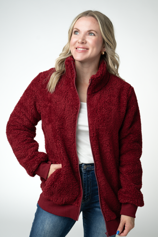 IN STOCK Skylar Sherpa Fullzip - Cranberry