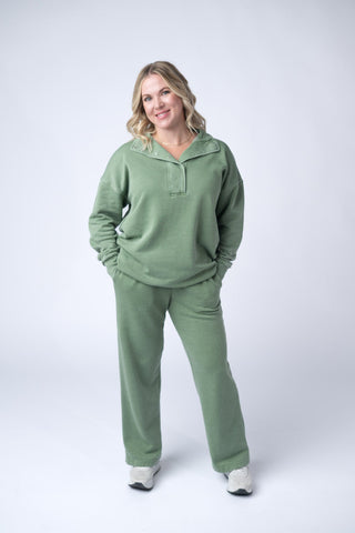 IN STOCK Wide Leg Vintage Wash Bottoms - Olive FINAL SALE