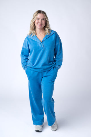 IN STOCK Wide Leg Vintage Wash Bottoms - Winter Blue