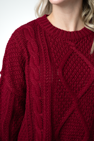 IN STOCK Cable Knit Sweater - Cranberry