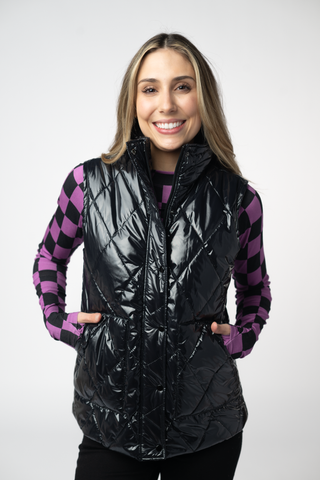 IN STOCK Remy Zip Up Vest - Shiny Black