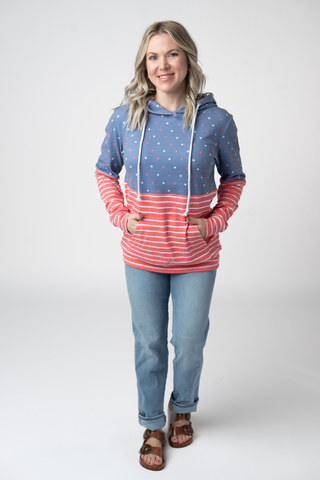 IN STOCK Hailey Pullover Hoodie - Faded Navy Freedom Stars and Stripes FINAL SALE