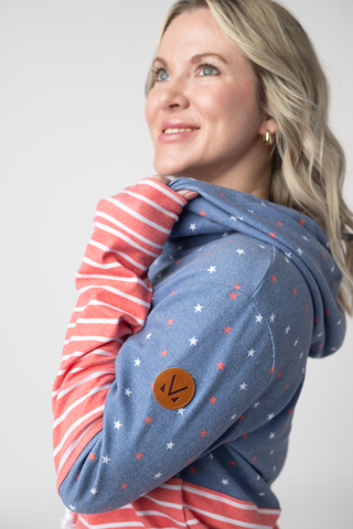 IN STOCK Hailey Pullover Hoodie - Faded Navy Freedom Stars and Stripes FINAL SALE