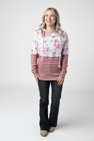 IN STOCK Hailey Pullover Hoodie - Pink Bloom and Stripes FINAL SALE