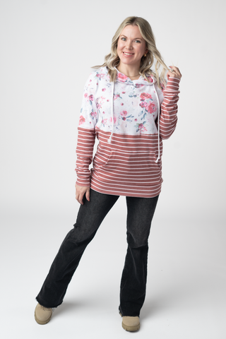 IN STOCK Hailey Pullover Hoodie - Pink Bloom and Stripes FINAL SALE