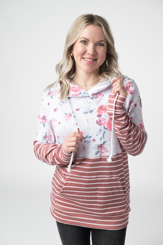 IN STOCK Hailey Pullover Hoodie - Pink Bloom and Stripes FINAL SALE