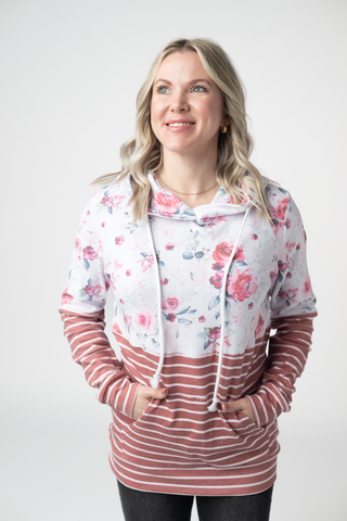 IN STOCK Hailey Pullover Hoodie - Pink Bloom and Stripes FINAL SALE
