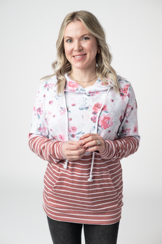 IN STOCK Hailey Pullover Hoodie - Pink Bloom and Stripes FINAL SALE