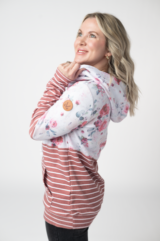 IN STOCK Hailey Pullover Hoodie - Pink Bloom and Stripes FINAL SALE