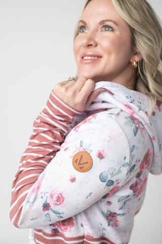 IN STOCK Hailey Pullover Hoodie - Pink Bloom and Stripes FINAL SALE