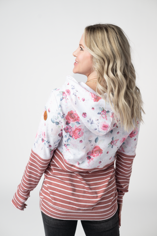 IN STOCK Hailey Pullover Hoodie - Pink Bloom and Stripes FINAL SALE