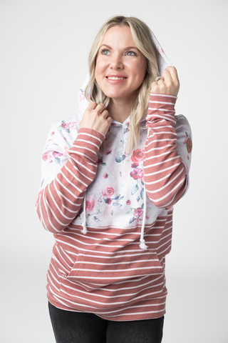IN STOCK Hailey Pullover Hoodie - Pink Bloom and Stripes FINAL SALE