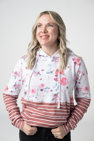 IN STOCK Hailey Pullover Hoodie - Pink Bloom and Stripes FINAL SALE
