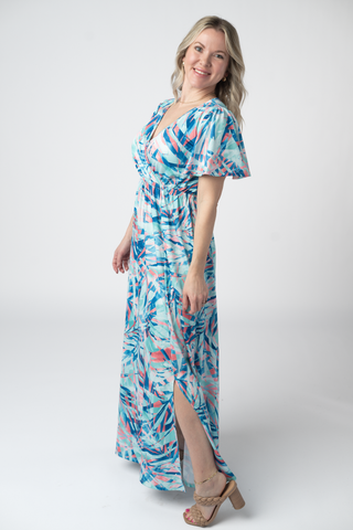 IN STOCK Millie Maxi Dress - Abstract Aqua Breeze FINAL SALE