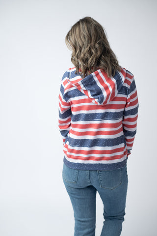 IN STOCK Fullzip Hoodie - Striped Red, White, and Micro Blue Stars FINAL SALE