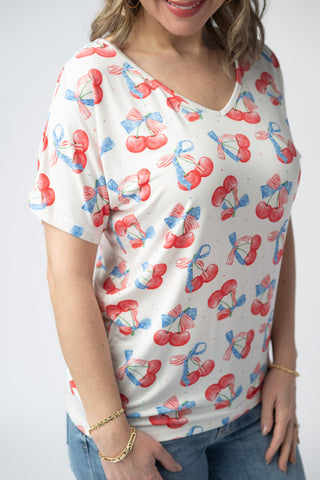 IN STOCK Chloe Cozy Top - Patriotic Cherries
