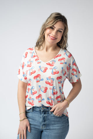 IN STOCK Chloe Cozy Top - Patriotic Cherries