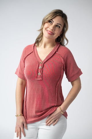 IN STOCK Juliette Button Top - Red