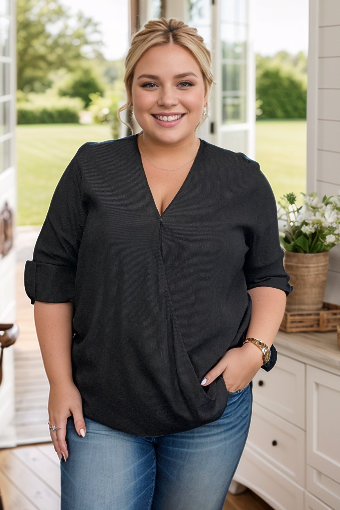 Emma - Black Surplice Top