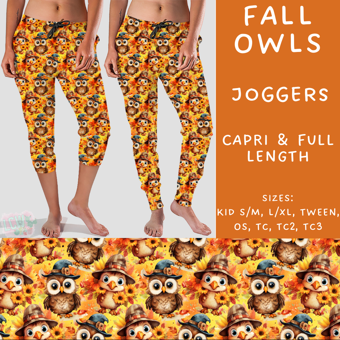 PREORDER Batch #204 - Hello Fall - Closes 9/20 - ETA early Nov - Fall Owls Full and Capri Length Joggers