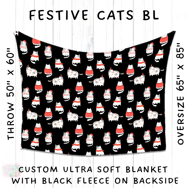 PREORDER Batch #216 - Cozy Christmas Blankets Presale - Closes 10/14 - ETA Early Dec - Festive Cats BL