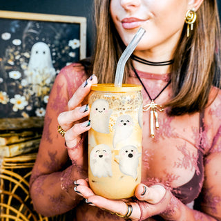 happy ghost tumbler set
spooky coffee station glass
ghost lover tumbler gift
sustainable fall glass set
lead free halloween cup