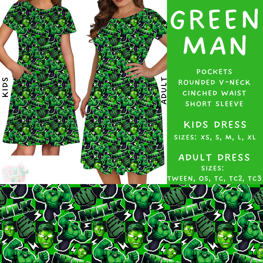 Batch #278 - Cool Characters 7 - Closes 1/29 - ETA early April - Green Man Adult & Kids Dresses