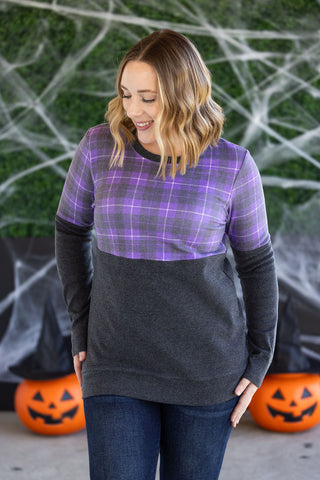 IN STOCK Natalie Pullover - Purple Plaid and Charcoal FINAL SALE
