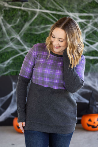 IN STOCK Natalie Pullover - Purple Plaid and Charcoal FINAL SALE