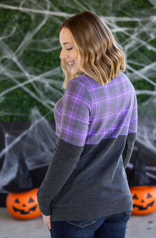 IN STOCK Natalie Pullover - Purple Plaid and Charcoal FINAL SALE