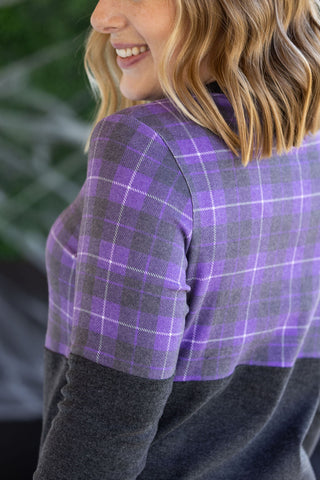 IN STOCK Natalie Pullover - Purple Plaid and Charcoal FINAL SALE