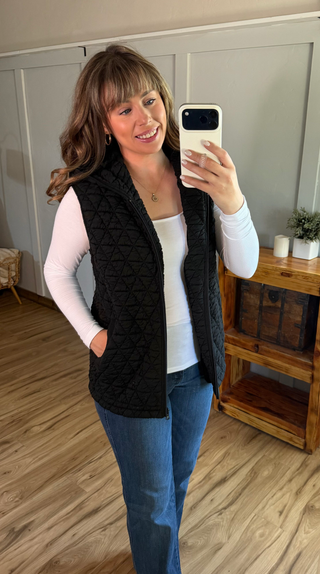 IN STOCK Heather Geometric Hooded Vest - Black