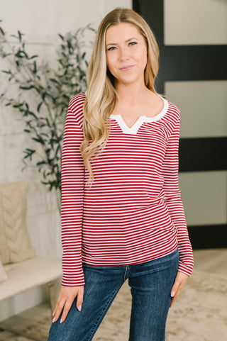 Here, There, Everywhere Split Neck Top in Burgundy