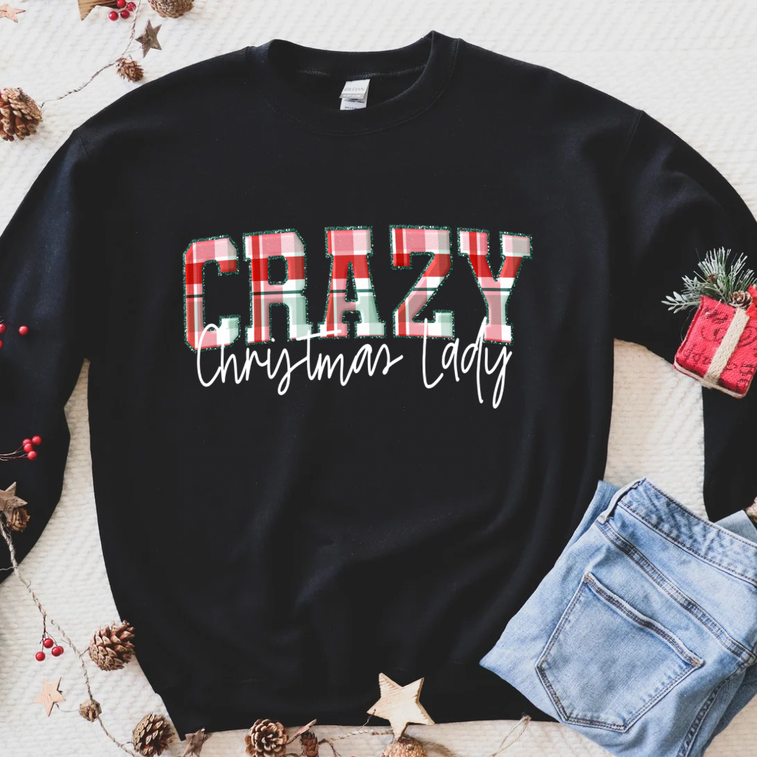 Crazy Christmas lady plaid