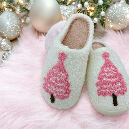 Pink Christmas Tree Slippers