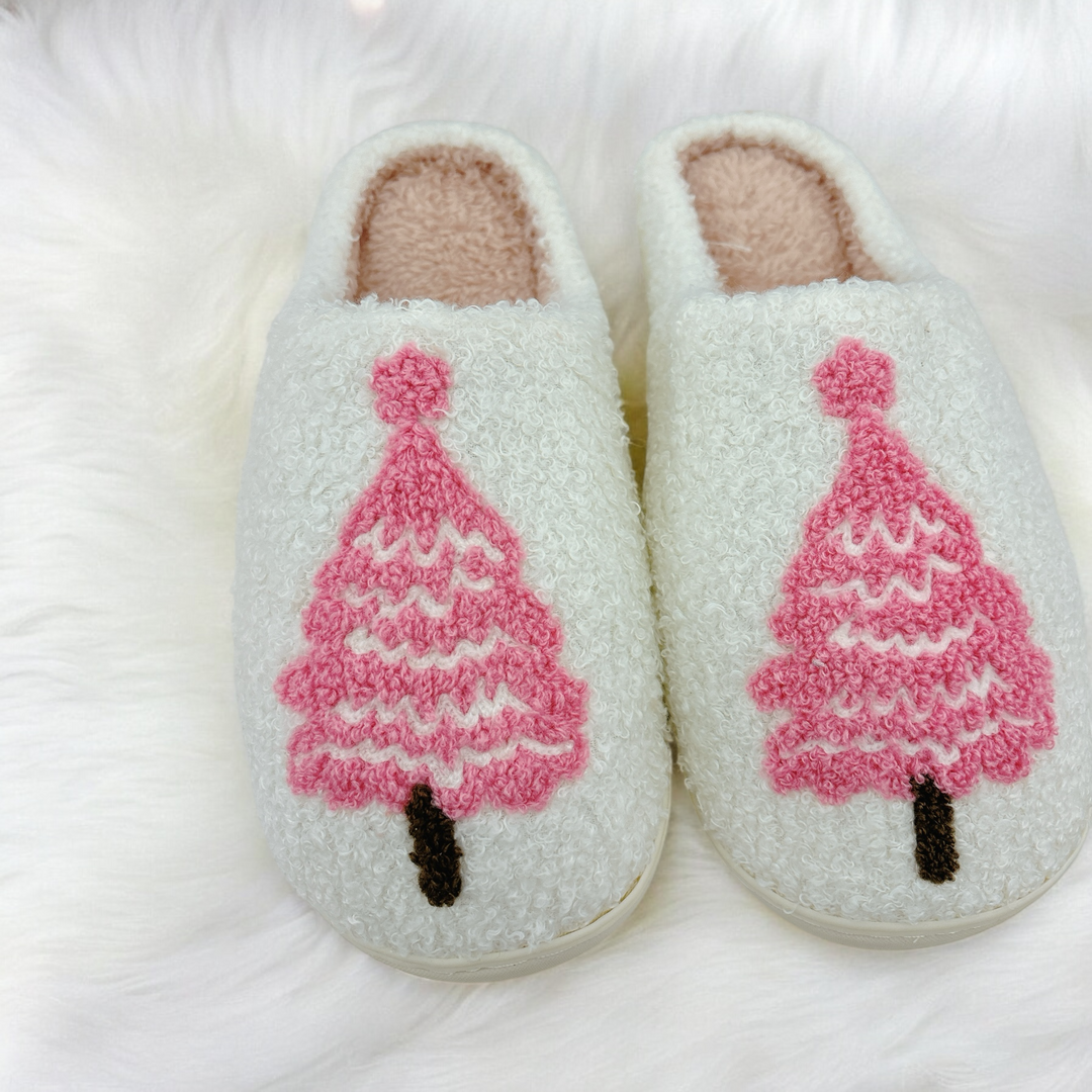 Pink Christmas Tree Slippers