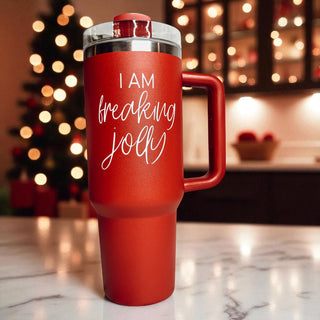 Christmas holiday drinkware 40oz red green I am freaking jolly
Red and green stainless steel Christmas tumbler 40oz with I am freaking jolly
Holiday gift tumbler red green featuring I am freaking jolly message