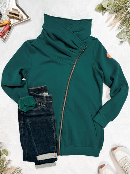 Quinn ZipUp Cowl - Evergreen | Women's Hoodie