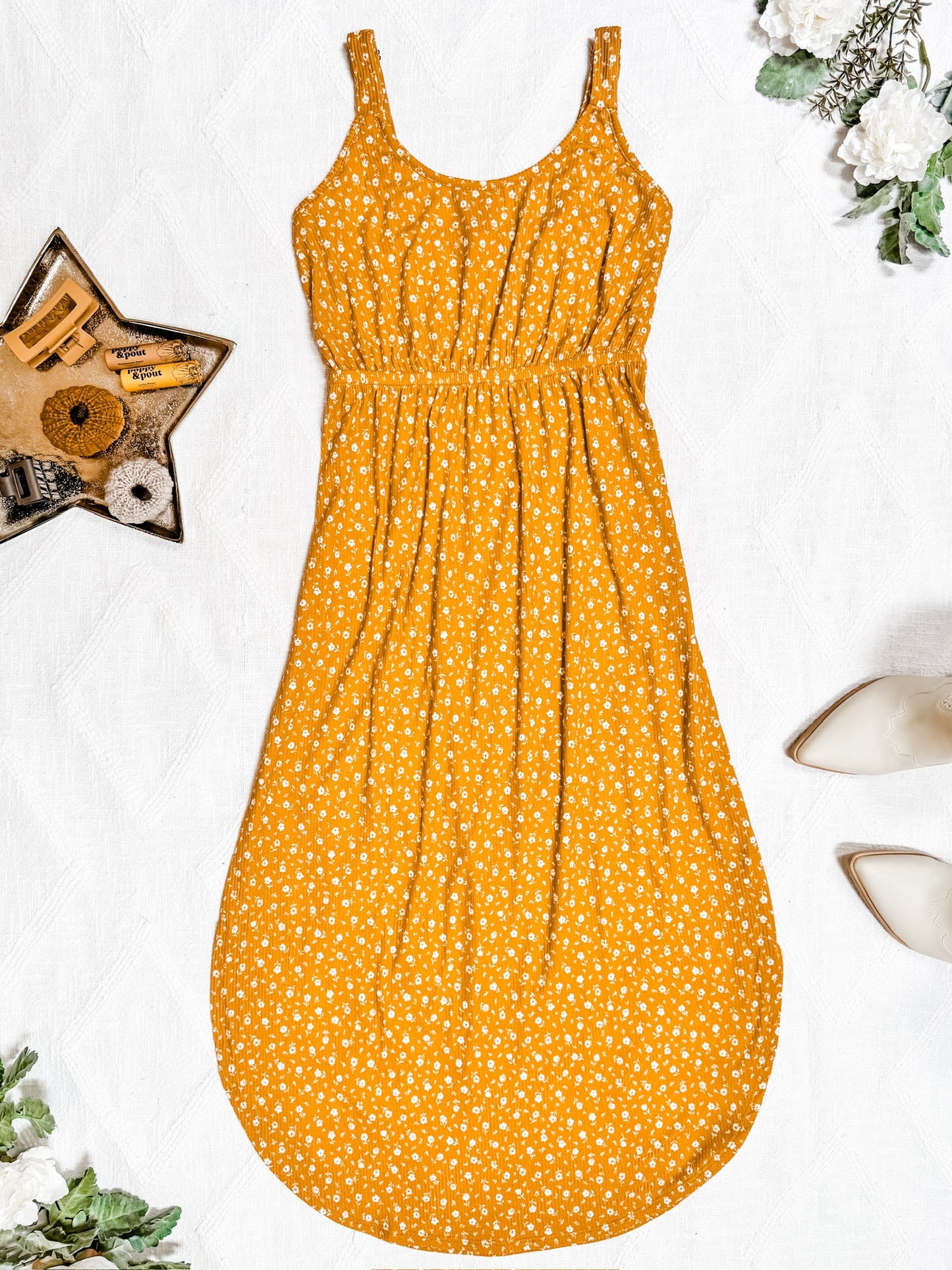 Reagan Ribbed Midi Dress - Pumpkin Floral | Women's Dress