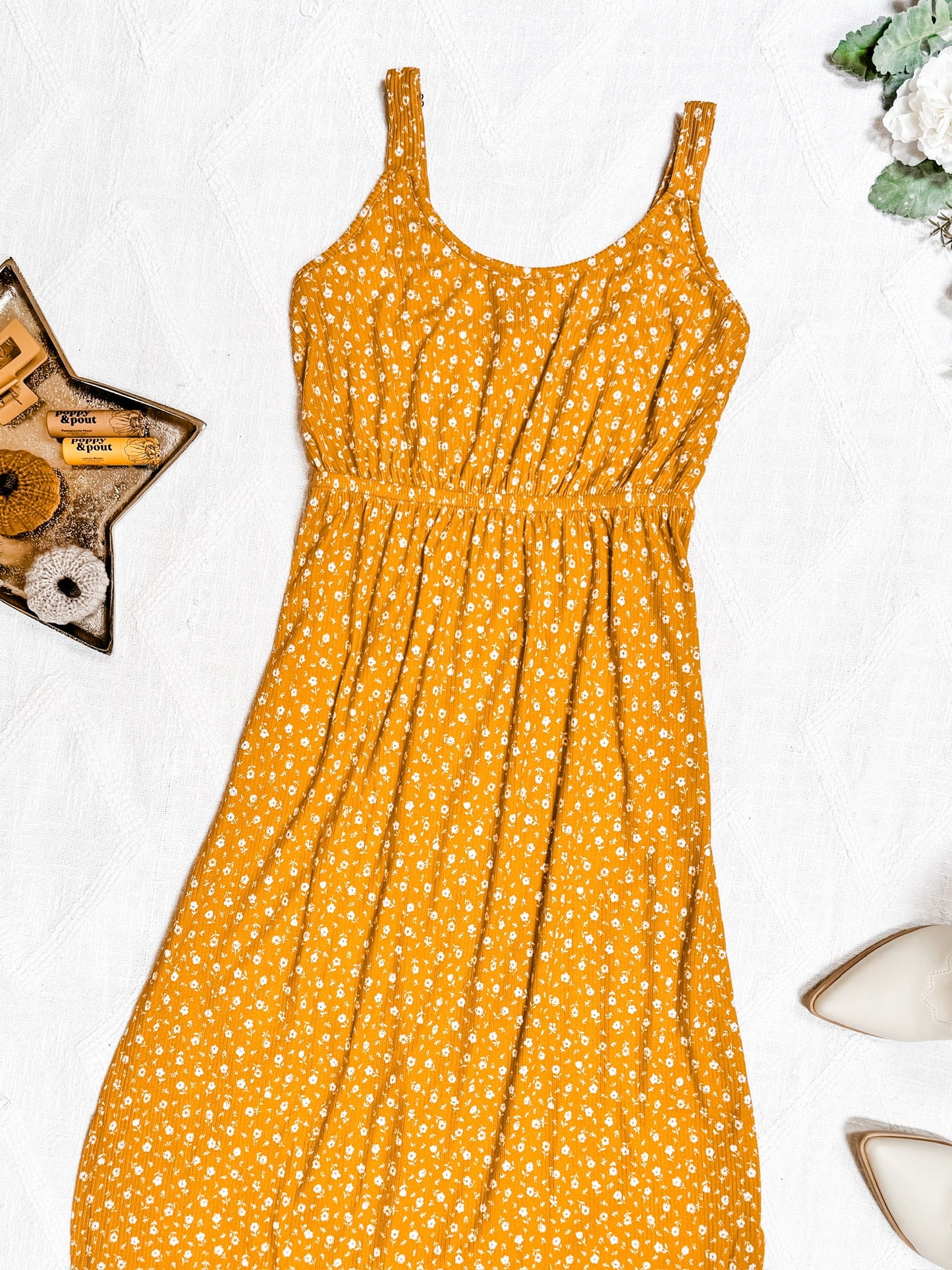 Reagan Ribbed Midi Dress - Pumpkin Floral | Women's Dress