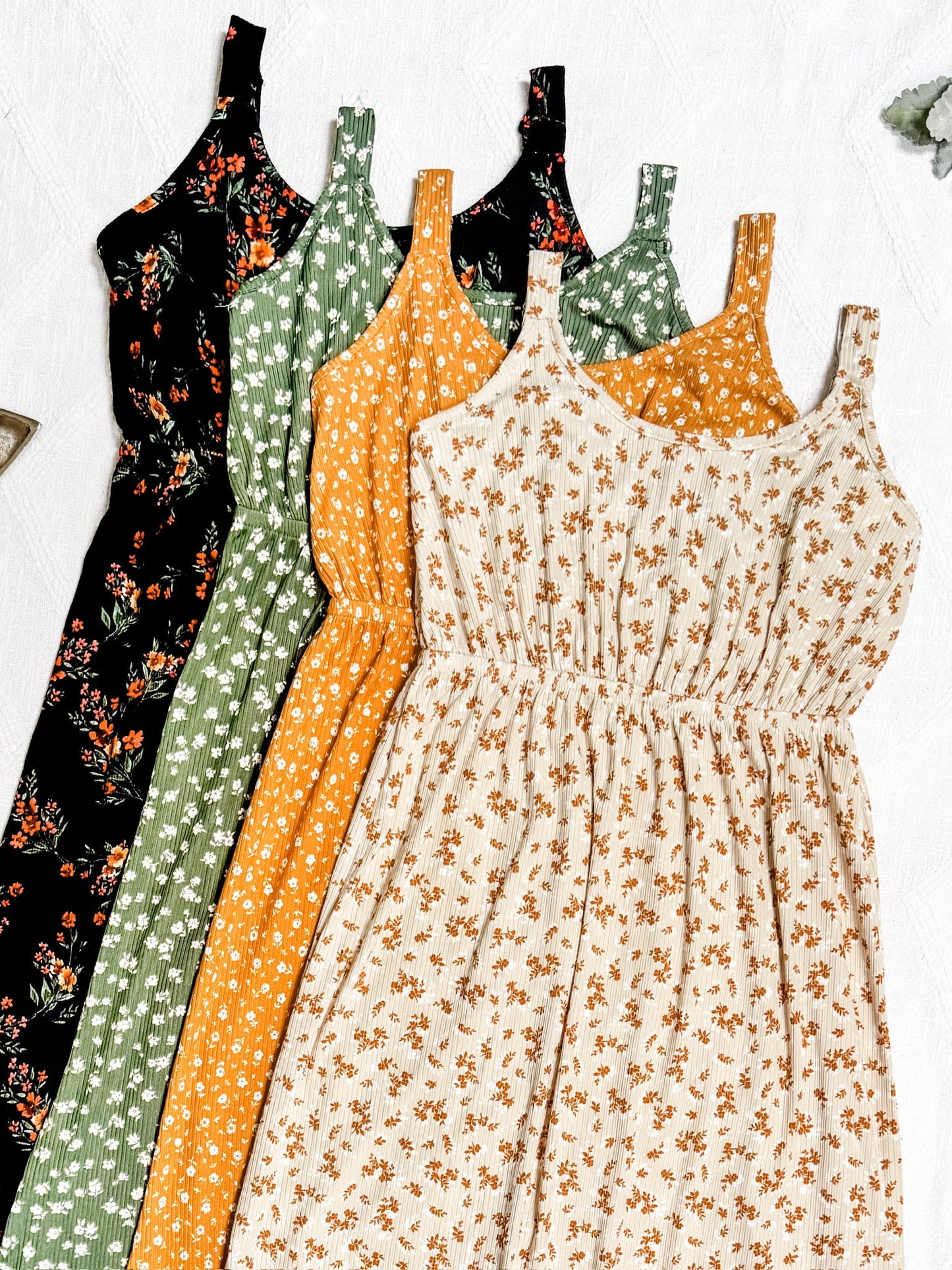 Reagan Ribbed Midi Dress - Pumpkin Floral | Women's Dress