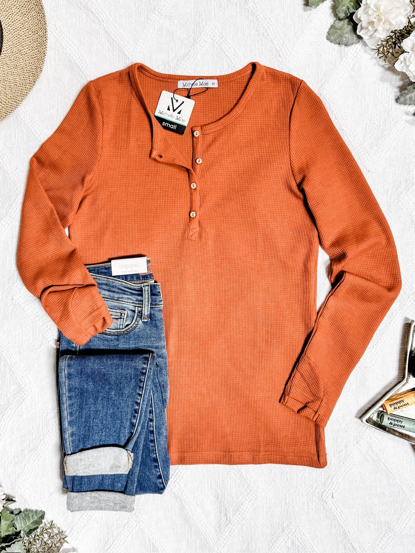 Harper Long Sleeve Henley - Pumpkin | Women's Cozy Shirt