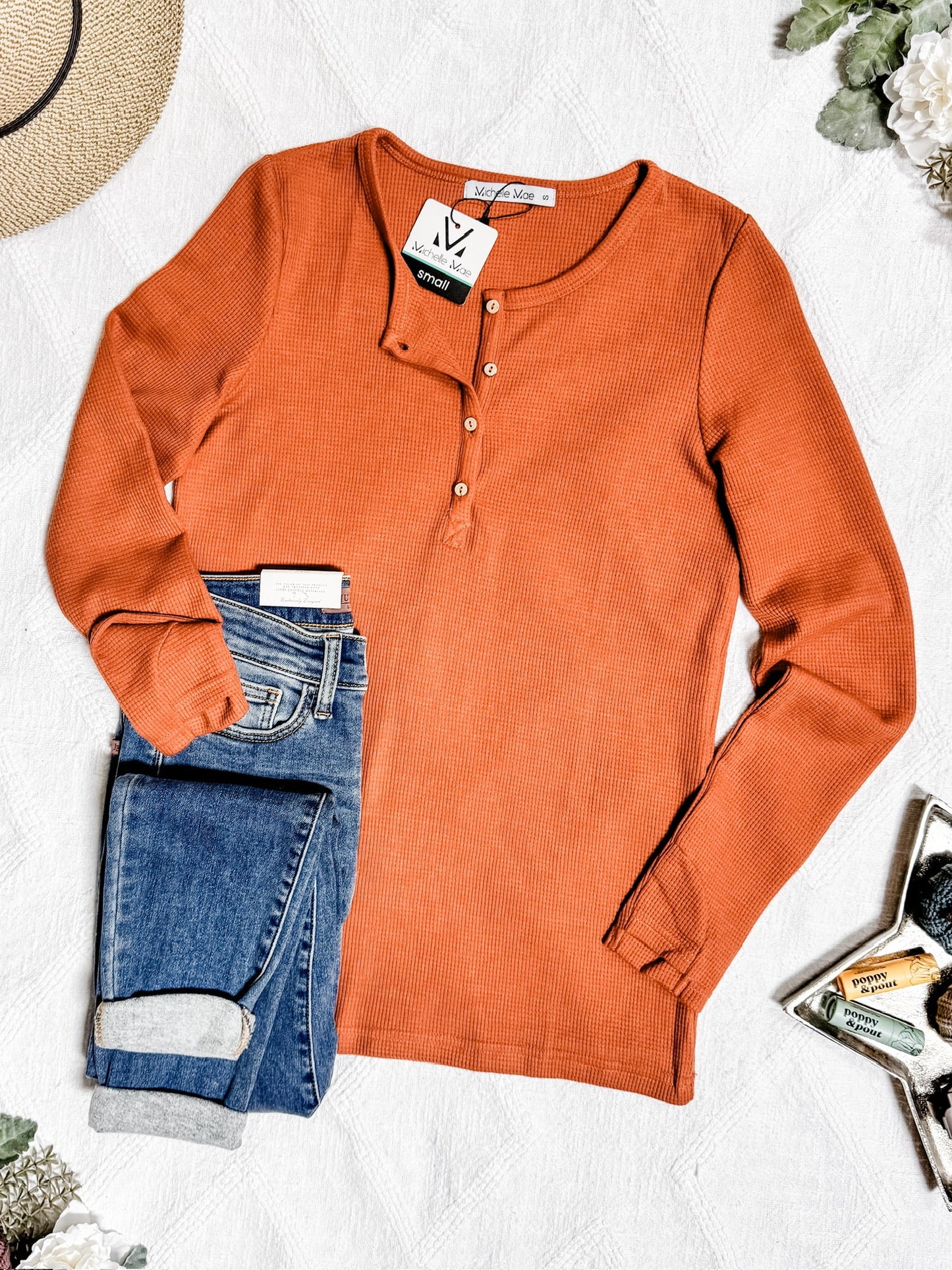 Harper Long Sleeve Henley - Pumpkin | Women's Cozy Shirt