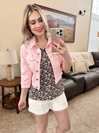 Risen Copped Jean Jacket in Soft Pink