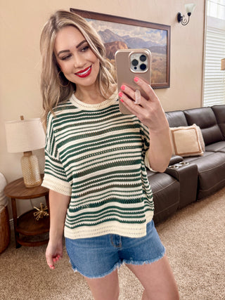 Olive Stripe Oversized Sweater Knit Top