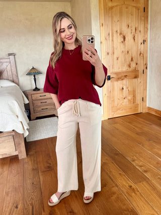 Half Sleeve Sweater In Burgundy