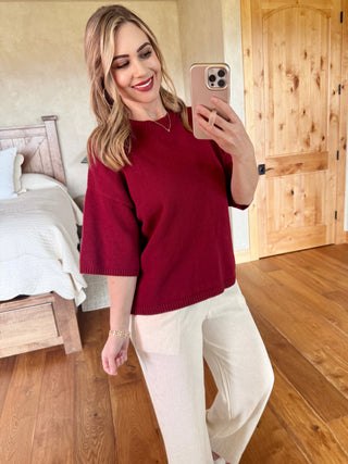 Half Sleeve Sweater In Burgundy