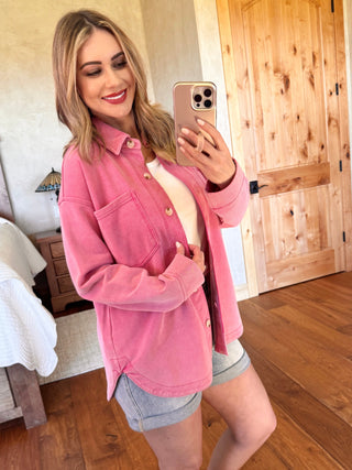 Vintage Wash Pink Sweatshirt Shacket