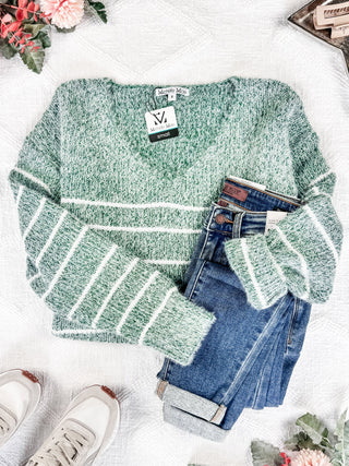 IN STOCK Cozy Striped Sweater - Green FINAL SALE