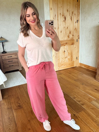 Cotton Barrel Pants In Summer Pink